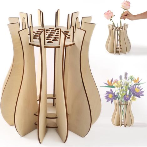 Pot À Fleurs En Bois - Puzzle Assemblable Sans Outil - Compatible Avec Fleurs Lego Et Sets Botaniques - 20 x 12 x 12 cm - 16 Pièces