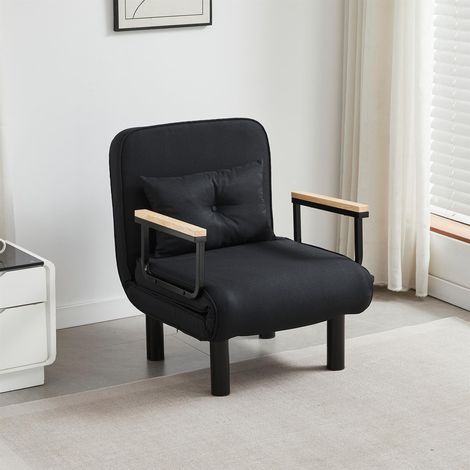 4 in 1 Folding Sofa Bed Convertible Lounge Sleeper Chair with Adjustable Backrest and Large Cushion, Sleeper Recliner Armchair for Living Room, Bedroom, Guest Room, ( SINGLE BLACK)