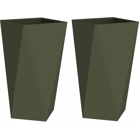 Set di 2 fioriere moderne da esterno 40 x 40 x 75 cm in acciaio verde oliva 020053027