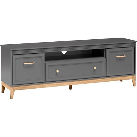 AX LIVING TV Lowboard Nymphen Dunkelgrau 179 cm 1 Schublade 2 Türen MDF Eiche