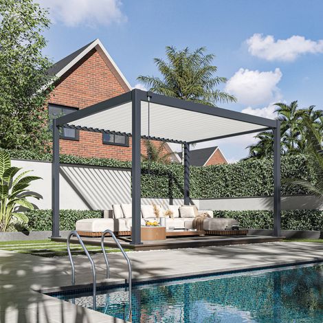 Pergola bioclimatique autoportante Aluminium La Maison du Jardin 3 x 4 Anthracite & lames blanches (1/5)