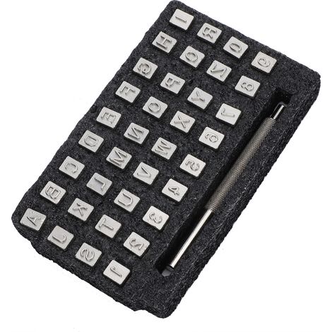 36 tampons en cuir à motifs chiffres et lettres, outil de gravure et de loisirs créatifs (1 manche, 6,5 mm inclus). (1/5)