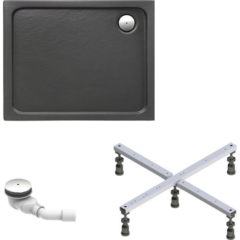 Schulte Duschwanne Adria 120x80 cm - Komplett Set mit Fußgestell und Ablaufgarnitur - Hochwertiges Sanitäracryl in Anthrazit
