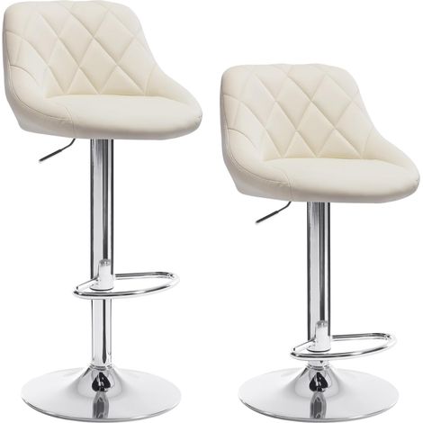Woltu – Tabouret de bar en similicuir crème – Hauteur réglable 60-82 cm – Repose-pieds ergonomique – Base en métal chromé antidérapante (1/5)