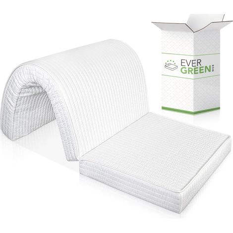 EVERGREENWEB - Materasso Singolo 100x190 H 10cm per Divano Letto, Pronto letto con Piega su Seduta PIEGHEVOLE in Poliuretano Ortopedico Rivestimento Bianco ANALLERGICO, Laccetti di Fissaggio BED SOFA (1/5)