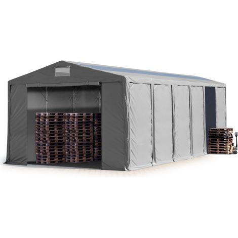 Lagerzelt 8x12 m Zelthalle Industriezelt mit Oberlicht 3,6m Seitenhöhe PVC Plane 850 N grau 100% wasserdicht mit Reißverschlusstor (1/5)
