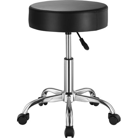 Mophorn Taburete con ruedas, capacidad de 450 libras, redondo, altura ajustable, piel sintética gruesa, para salón, spa, clínica, color negro