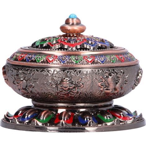 Brûleur d'encens vintage en alliage de cuivre. porte-encens pour salon. ornement pour la cérémonie du thé. rouge et coloré (1/4)
