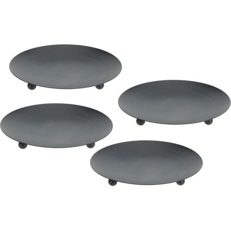 Metall Kerzenteller schwarz 8,5 cm - 4er Set / klein - Kerzenhalter für Stumpenkerzen und Kugelkerzen