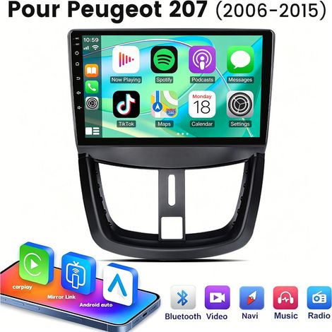 Autoradio JUNSUN Pour Peugeot 207 CC 2006-2015 Android 14 CarPlay 2+64GB