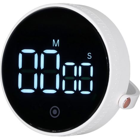 Minuteur de bureau minimaliste rond à 3 niveaux de volume réglable avec compte à rebours numérique et affichage ultra-clair, idéal pour le sport et la cuisine. (1/5)