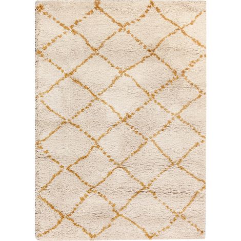 Tapis de Salon Style Berbère Aspect Laine Doux et Anti-tache Jaune Curry 200 x 290 x 3 cm - PANGIVO (1/3)