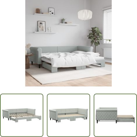 vidaXL Sofa-Bett - Tagesbett Ausziehbar Hellgrau 90x200 cm Samt (1/5)