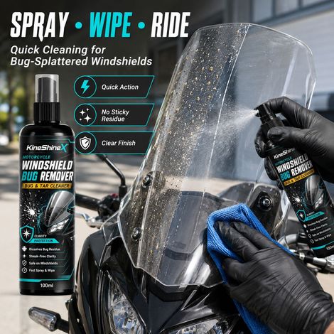 KineShineX Motorrad-Windschutzscheiben-Insektenschutz-Reinigungsspray zur Entfernung von Insektenflecken von Windschutzscheiben (1/4)