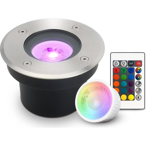 LED Bodeneinbaustrahler FLACH rund Edelstahl 230V IP67 - Leuchtmittel: 5W RGB+CCT DIMMBAR 60° - Anzahl: 1x (1/5)