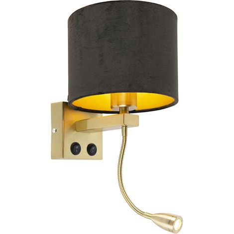 QAZQA Modern Wall Light Brass with Black Velvet Shade - Brescia
