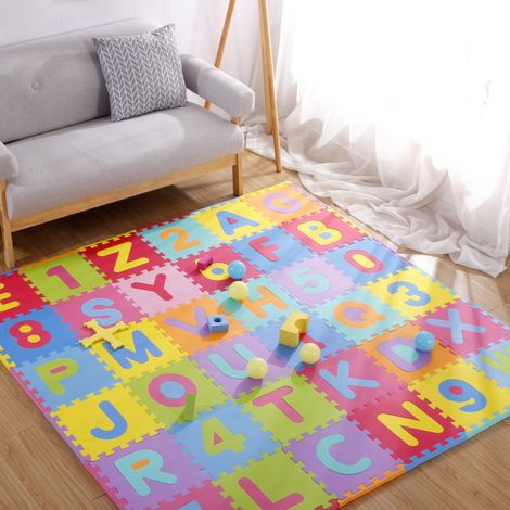 Tapis puzzle éducatif 36 pièces en mousse EVA – 10 chiffres et 26 lettres – Dimensions 3030cm – Antidérapant et facile à nettoyer (1/5)