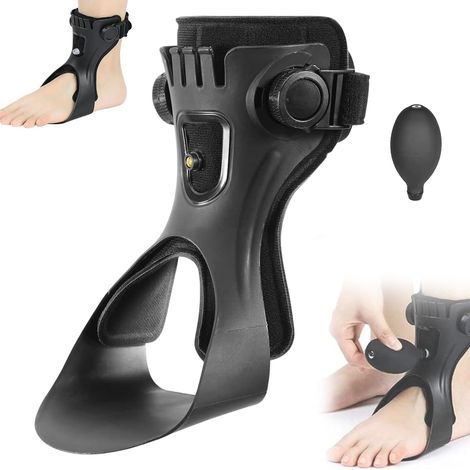 Orthèse De Pied Tombant, Orthèse De Pied De Cheville, Attelle De Nuit avec Airbag Gonflable Noir, Unisexe Orthèse de Soutien du Pied, Orthèse D'attelle De Pied Tombant, pour Hommes Femmes