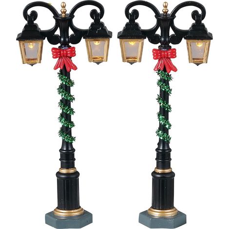 Lemax – Ensemble de lumières pour village de Noël – 2 lampadaires à l'ancienne – Dimensions 10,8 x 4,5 x 2 cm – Éclairage chaleureux