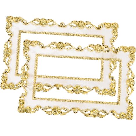 Cache-protection Double Interrupteur Mural 2 Pièces Plastique Blanc Bord Doré Autocollant Décoratif pour Maison Salon Chambre Accessoires Panneau Mural (1/5)