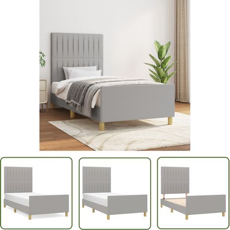 The Living Store Cadre de lit sans matelas gris clair 100x200 cm tissu - Lit Plateforme - Cadre De Lit - Lit Double - Literie - Meuble Chambre (1/5)