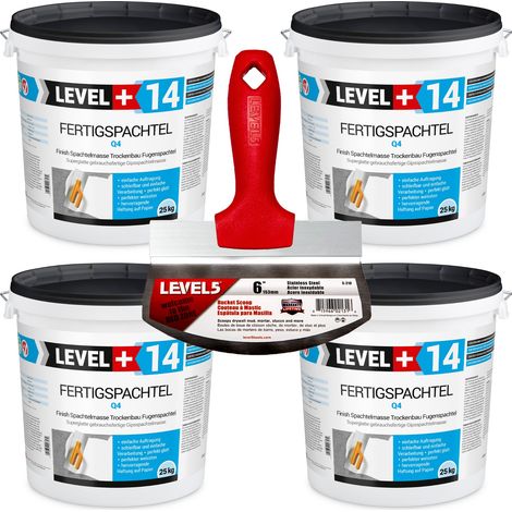 LEVEL+ Fertigspachtel Spachtelmasse L+14 - 100KG + LEVEL5 5-210 (1/5)