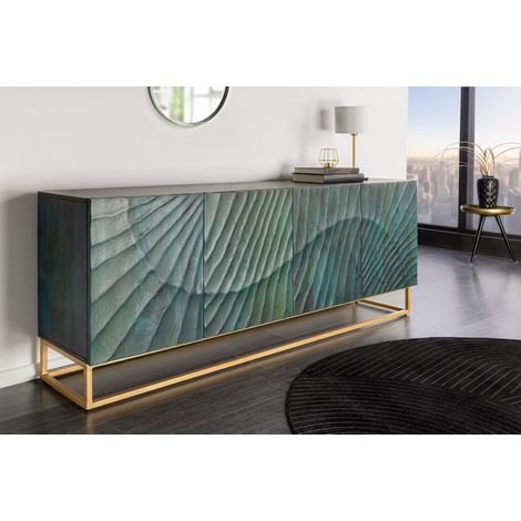 Buffet LUMBER 180 cm – Türkis und golden geschnitztes Holz, zeitgenössischer Designstil
