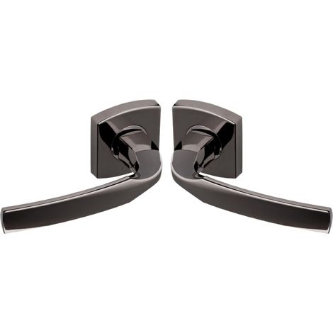 Poignée de Porte ARTIS - Béquille et Rosace Carrée Solidarisées Bec de Cane - pour Portes Épaisseur 30 à 48mm - en Zamak - Carré 7mm - Sous-Rosace Comprise - Diamant Noir (1/5)