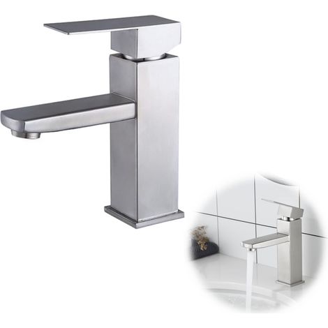 Mélangeur de bain chaud et froid en acier inoxydable avec curseur céramique silencieux, monocommande, mélangeur de lavabo mixte à économie (1/5)