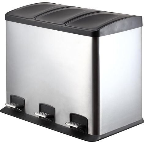 King Home Abfalleimer 3x12 l für Mülltrennung 55,5x36x45h cm mit Pedal (1/3)