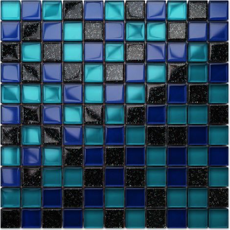 Ilcom mosaico in vetro su rete per bagno e cucina 30cm x 30cm - Ocean blue (1/5)