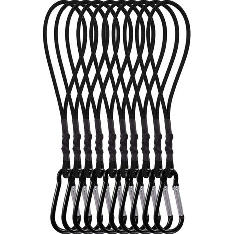 Lot de 10 mini tendeurs élastiques de 25 cm avec mousqueton, pour sécuriser vos bagages à la maison, en extérieur et à vélo (noir). (1/5)