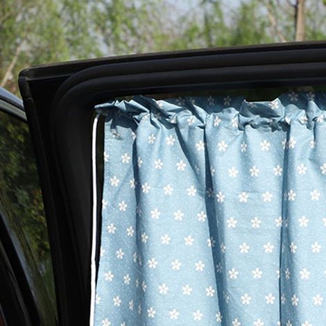 Store pour voiture avec ventouses Rideau de fenêtre soleil protection UV Style cartoon fleurs bleues (1/5)