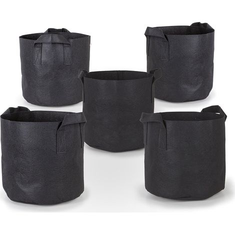 Filiyano-Lot de 5 pots/sacs de culture en tissu aéré de 10 gallons avec poignée (260 g/m², noir, 13 cm H x 15 cm D) (1/4)
