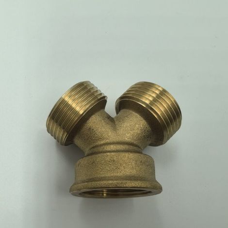 Raccord de jonction en Y pour tuyau d'alimentation machine à laver - Ecrou tournant 3/4" - Double sortie Mâle 3/4" - Laiton brut - Installation facile et durable (1/4)