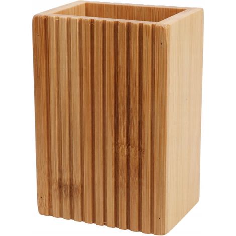 Elegante portaspazzolino da bagno in bambù, dimensioni 8,8x6,6x12,4 cm.