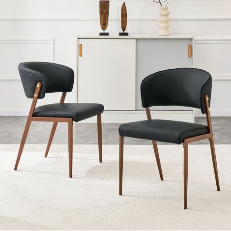 Sillas de comedor, juego de 2, acolchadas, polipiel, estructura metálica, negro HAVRYA (1/5)