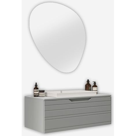 Mobile bagno sospeso con specchio led e lavabo Solmira - Grigio (1/5)