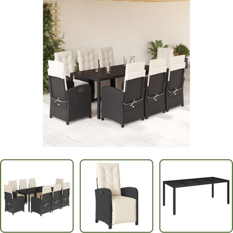 vidaXL Mobilier extérieur - Ensemble à manger de jardin 9pcs coussins noir résine tressée (1/5)