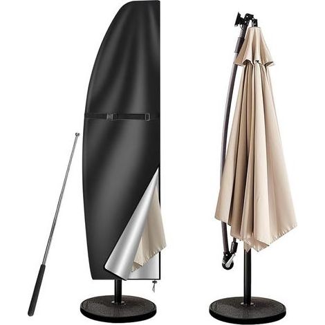 Housse imperméable 210D pour parasol déporté, en forme de banane, noire, adaptée aux parasols déportés de 205 cm. (1/5)