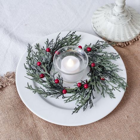 Couronne Pour Bougie De Noël - Couronne En Bois Avec Pommes De Pin Et Baies - Décoration De Table Cheminée Buffet Mariage Fête - 1 Pièce (1/5)