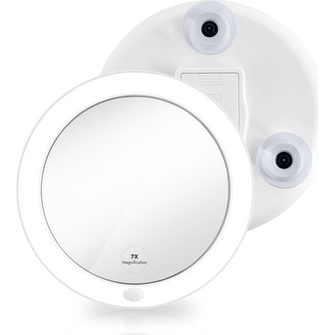 EMKE Miroir Cosmétique LED 6000K, Grossissant 7x, Ventouse Puissante, Loupe pour Miroir Mural Salle de Bain, Blanc (1/5)