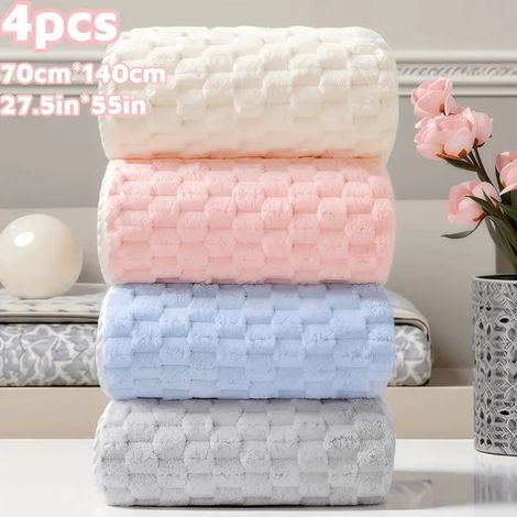 Lot de 4 serviettes de bain Fluffy Cloud, 70 cm x 140 cm, laine corail de qualité supérieure (1/5)