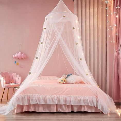 Ciel de lit princesse, rideau de lit étoilé, ciel de lit étoilé, moustiquaire, cabane de jeu, ciel de lit dôme blanc, décoration de chambre (1/5)