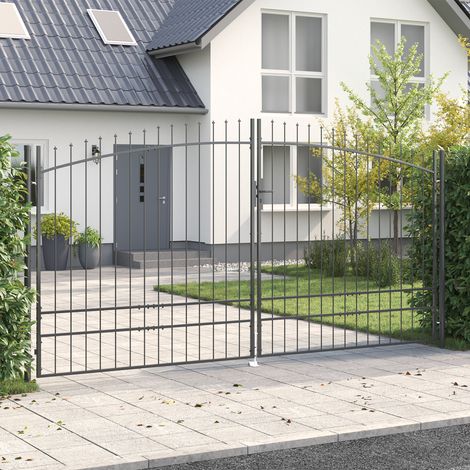 Gartentor mit Schloss Grau 200 x 400 cm Stahl vidaXL