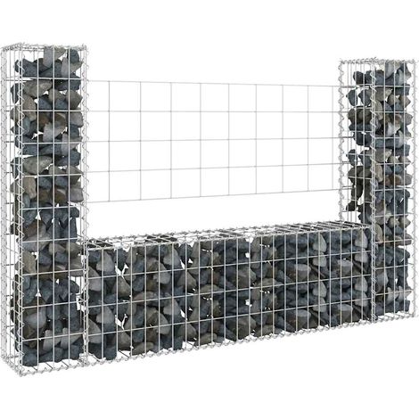vidaXL U-shape Gabion Basket with 2 Posts Iron 140x20x100 cm