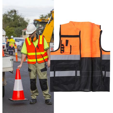 Reflektierende Westen für Damen und Herren, reflektierende Sicherheitskleidung, Arbeitswesten für Radfahrer und Bauarbeiter, hochsichtbare Arbeitswesten der Stufe 2 – zweifarbige Reflexstreifen, Größe (1/5)