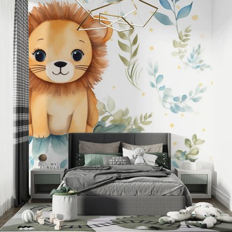 Papier Peint Enfant - Petit Lion Curieux - 150 x 250 cm (1/2)