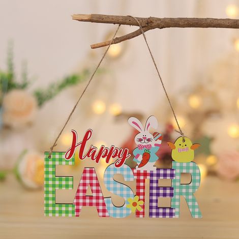 Pendentif De Pâques - Lapin Oeuf Et Gnome En Bois - Décoration Murale Pour Porte Ou Intérieur - Lot De 1 (1/5)