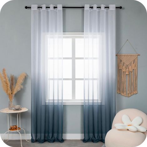 Paire de rideaux voile semi-transparents, couleur dégradée, blanc et gris, rideau pour salon, chambre, chambre d'enfant, cuisine, intérieur, 2 panneaux avec œillets 140 x 238 cm (1/5)